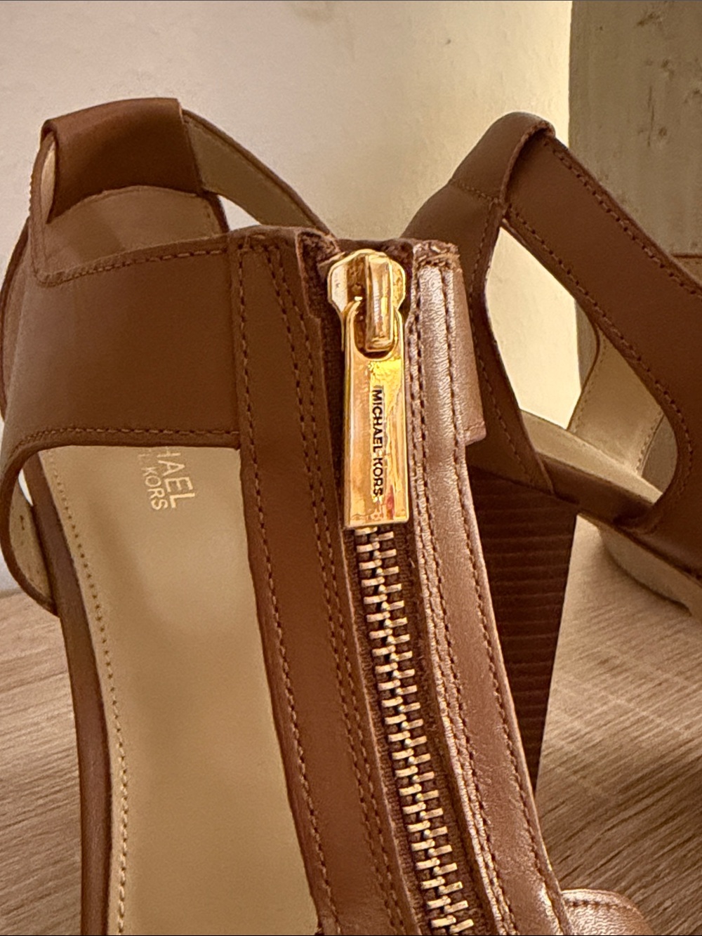 Micheal kors Women's Brown T-Strap Platform Heels with Front Zip - Picture 3 of 7